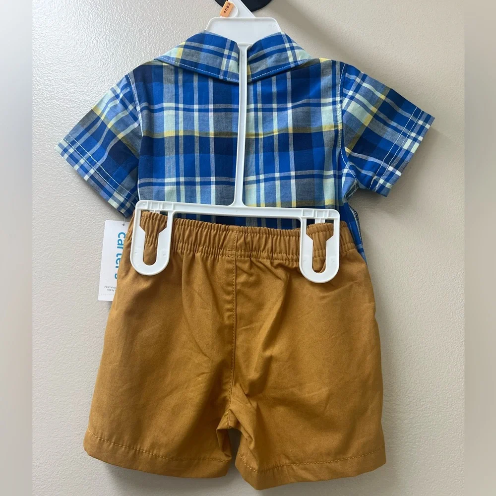 Carter's Baby Toddler Boys Matching Set Plaid Shirt Khaki Shorts 12M NWT - Picture 2 of 4